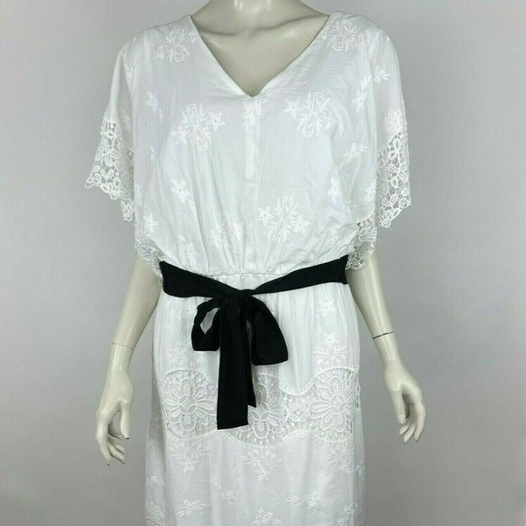 Ann Taylor Lace Belted Dress V-neck Lined Embroidered‎ Cotton Women 12 NWT $169 - Picture 4 of 14